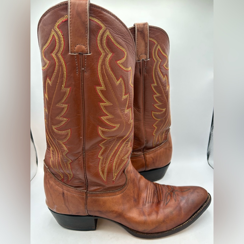 VINTAGE Diamond J JUSTIN Western Cowboy Brown Leather Boots WM’S Size US 12.5 - Picture 4 of 14